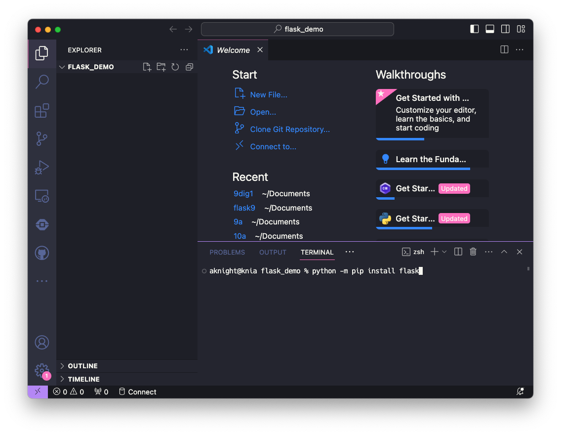 Project folder open in a window in Visual Studio Code.